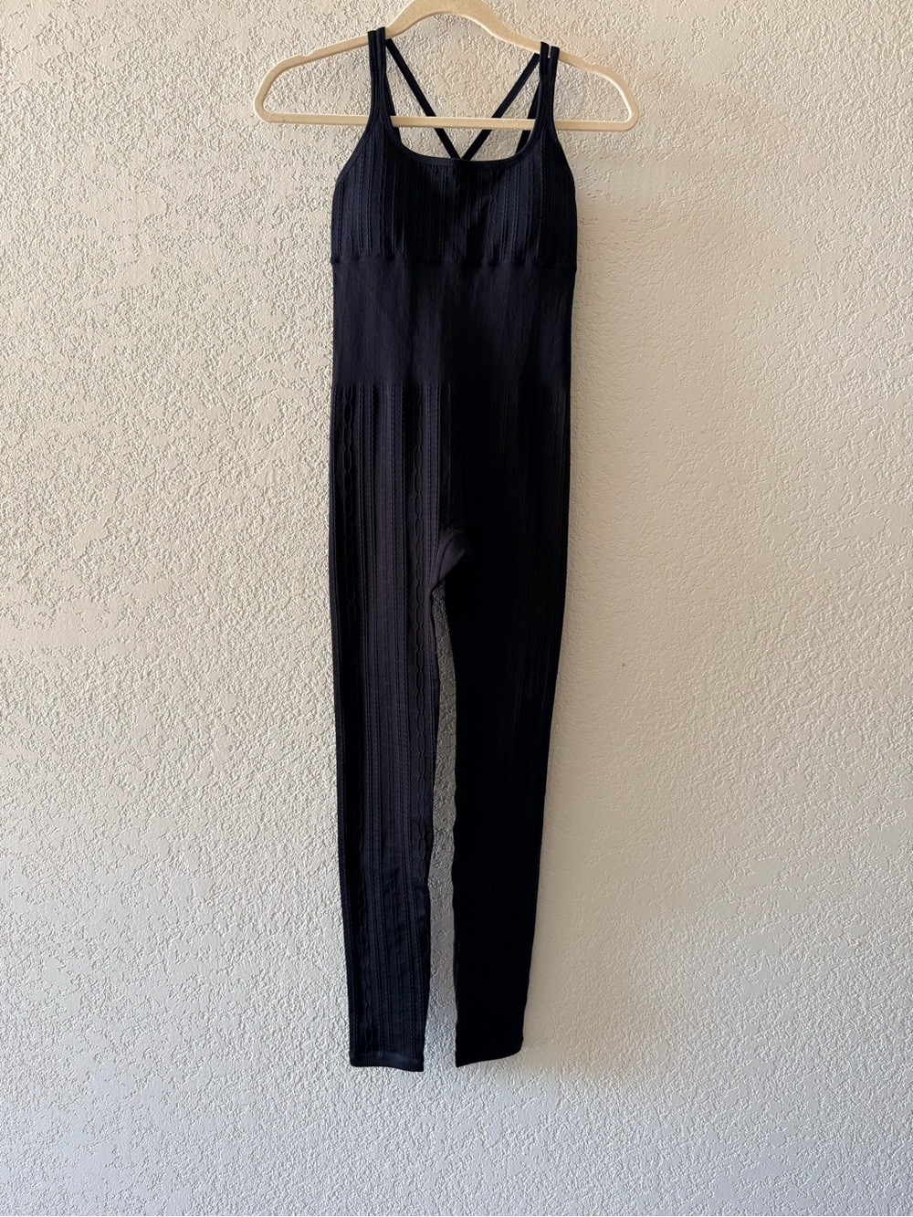 ALO YOGA Seamless One Piece Black Cable Knit Athleisure Jumpsuit Womens Sz XS/S